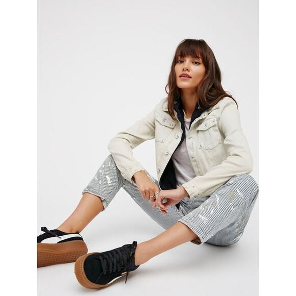 New Free People Double Weave Hooded Denim Jacket  $148 SMALL White Liberty Wash - Picture 2 of 7